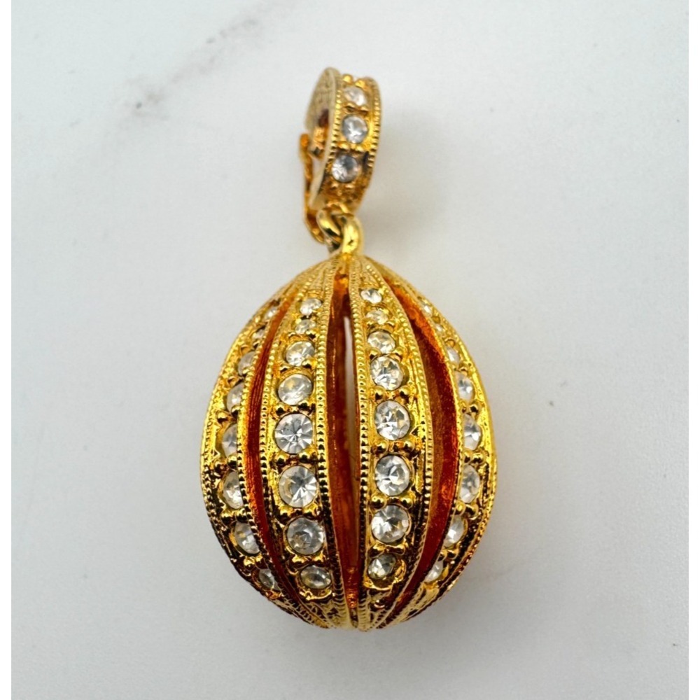 Vintage Rhinestone Egg Pendant Gold Tone Charm